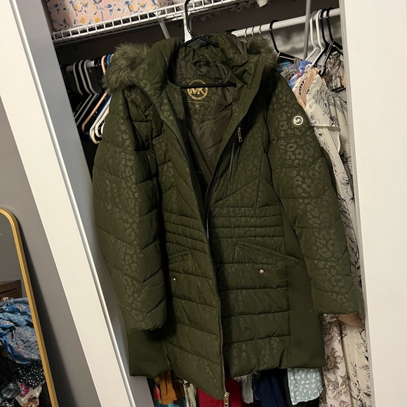Emerald Green Leopard Michael Kors Winter Coat - Picture 2 of 4